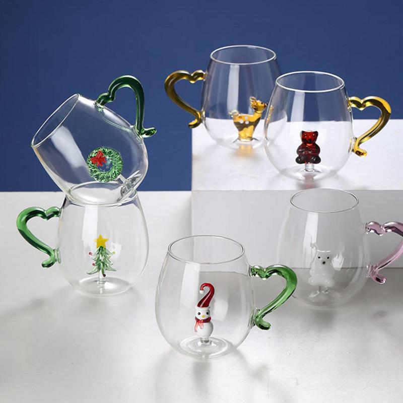 Christmas Tree Deer Coffee Mug 400ml Christmas Series Snowman Glass Cup Kids Water Tea Cup Wine Glass Milk Glass Party Decor