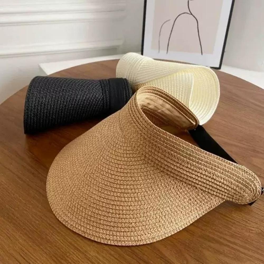 Summer Fashion Anti-UV Summer Visors Hat Wide Brim Empty Top Breathable Sun Hat Raffia Headband Sunshade Cap For Outdoor Hiking