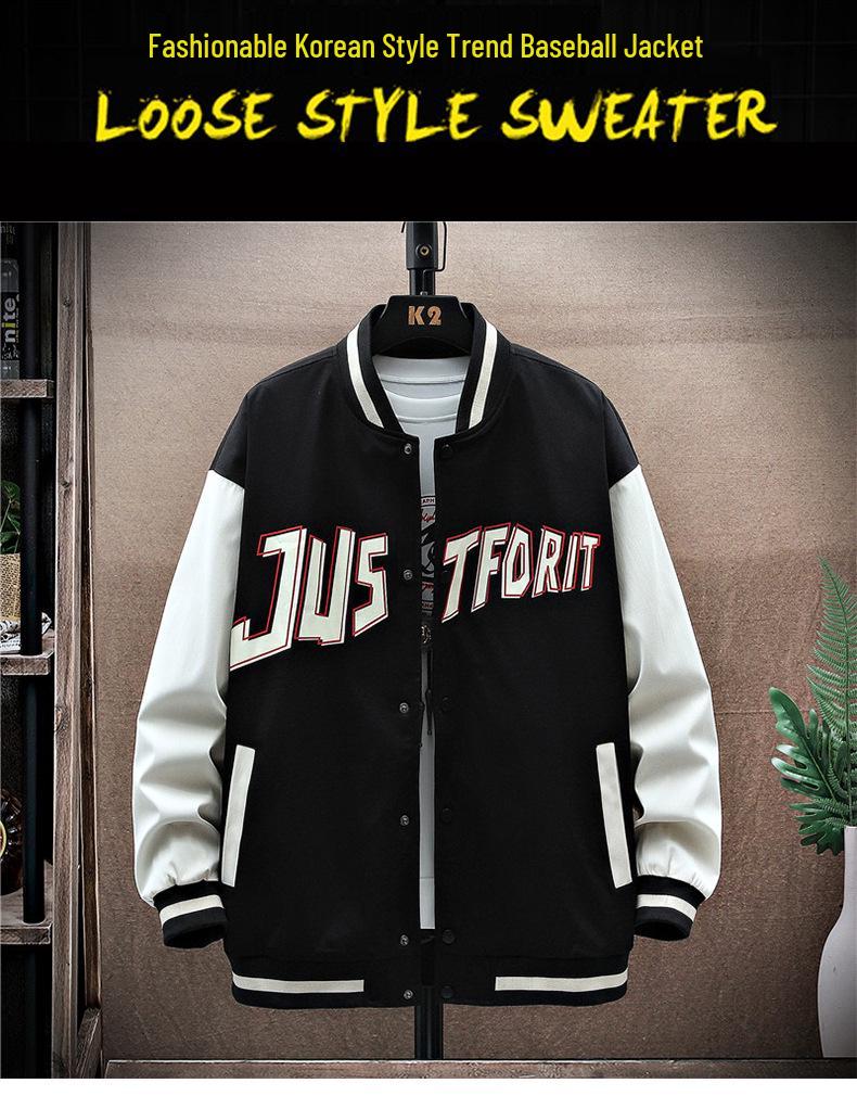 Pánská streetwearová baseballová bunda s fleecovou podšívkou - Nadměrná velikost, Jarní/Podzimní Ležérní Trend