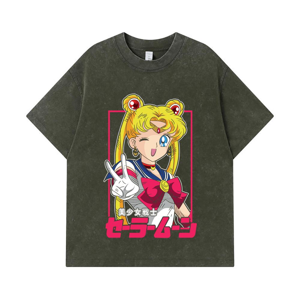 275 GSM Washed T-shirts 100% Cotton Sailor Moon V9 Minako Print Unisex Heavy Cotton T Shirt