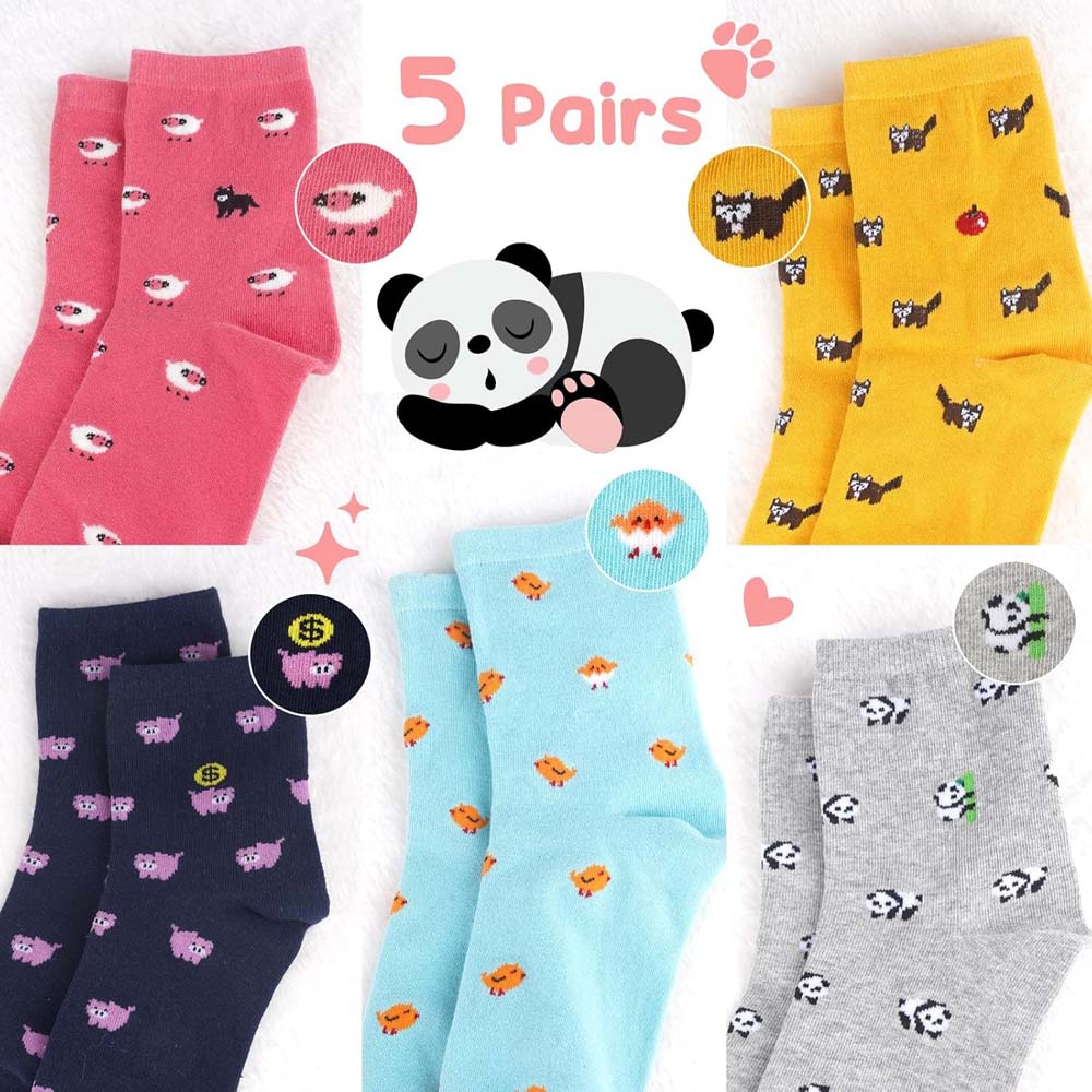 5Pairs Women Funny Cat Socks Cute Animals Fun Funky Novelty Gift Ladies Socks