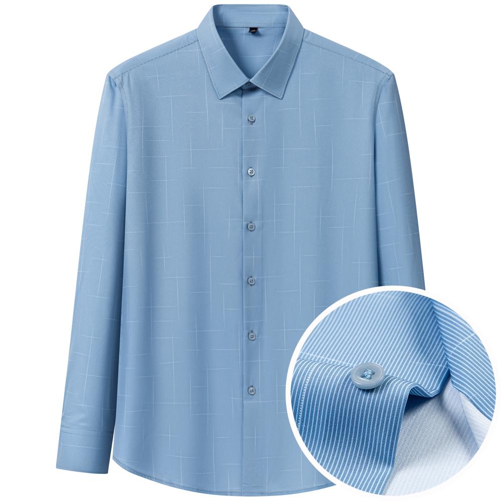 Men's Thin Comfortable Breathable Plaid Striped Dress Shirts, Long Sleeve Spread Collar Business Slight Stretch Button-up Shirt