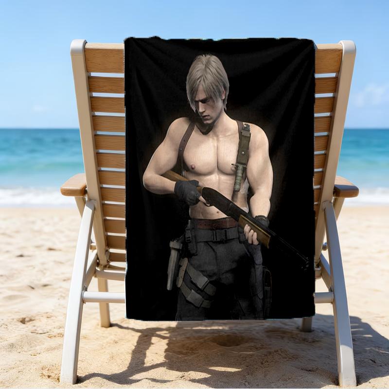 proof beach towel with a Resident Evil Leon S. Kennedy2 pattern - soft,absorbent,quick-drying,machine washable - perfect for swimming,camping,bathing