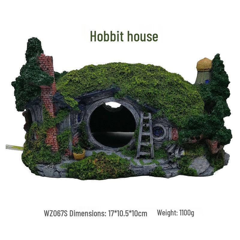 Hobbit House Fish Tank Decoration: Castle, Treehouse & Hiding Spot for Fish, Shrimp, Hermit Crabs, and Reptiles