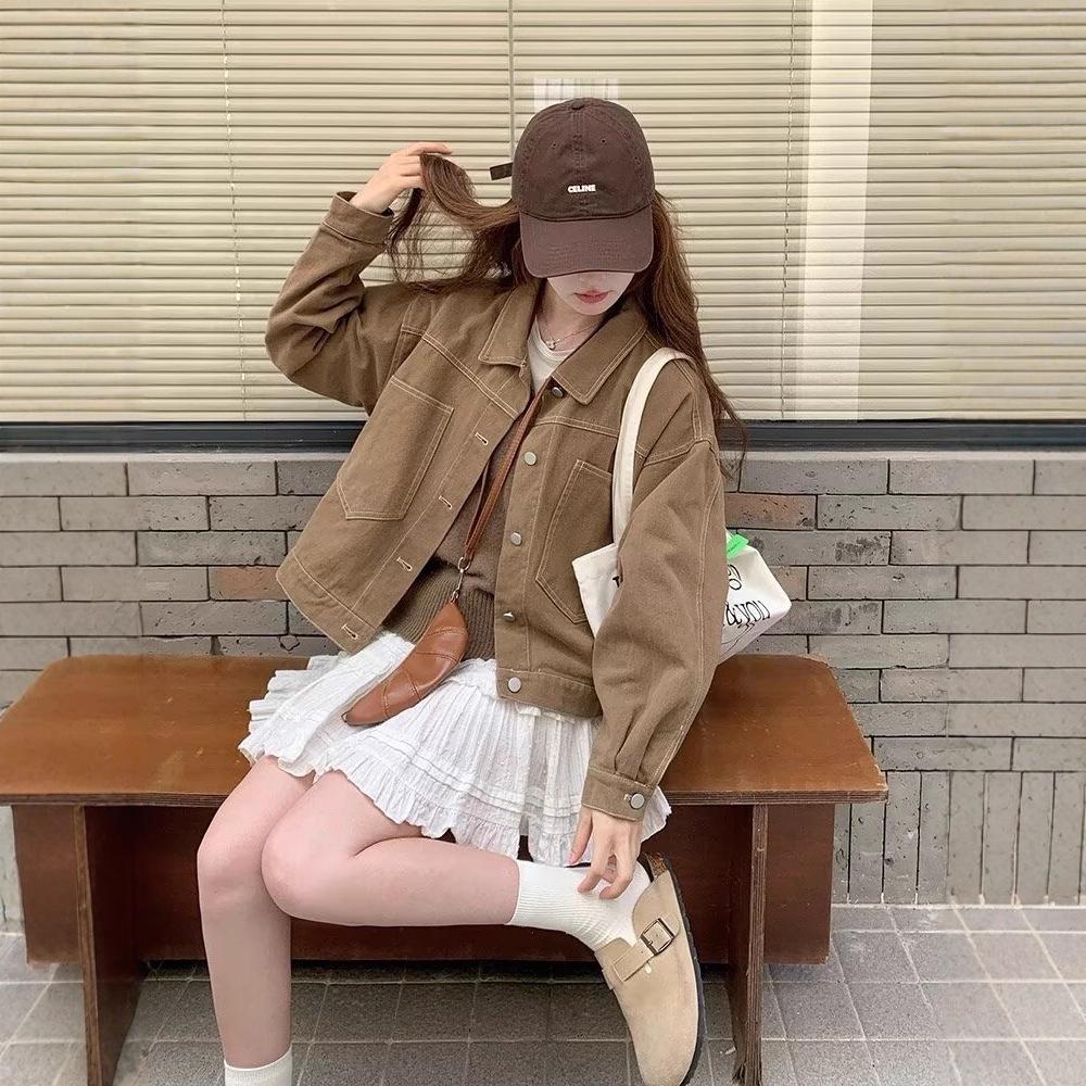 Maillard-Style Coffee Long-Sleeve Petite Women's Workwear Jacket, Slimming Short Top for Spring & Autumn 2025.