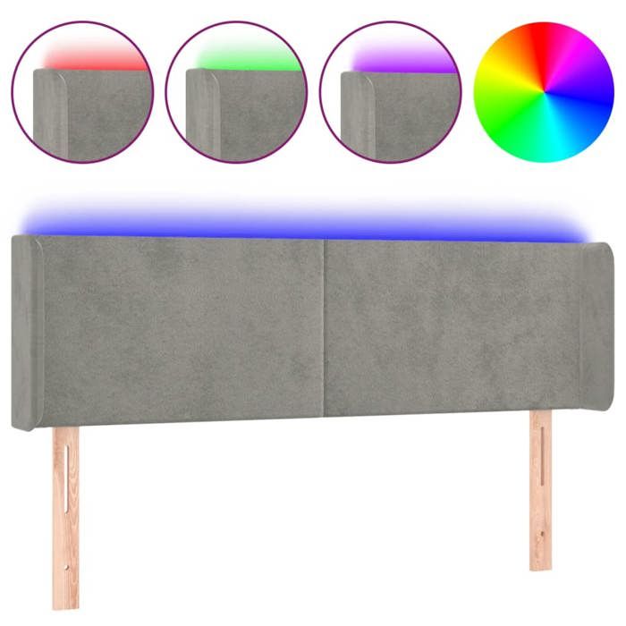 VidaXL Tête de Lit à LED Meuble de Chambre à Coucher Accessoire de Lit Double Tête de Cadre de Lit Intérieur Gris Clair 3123004