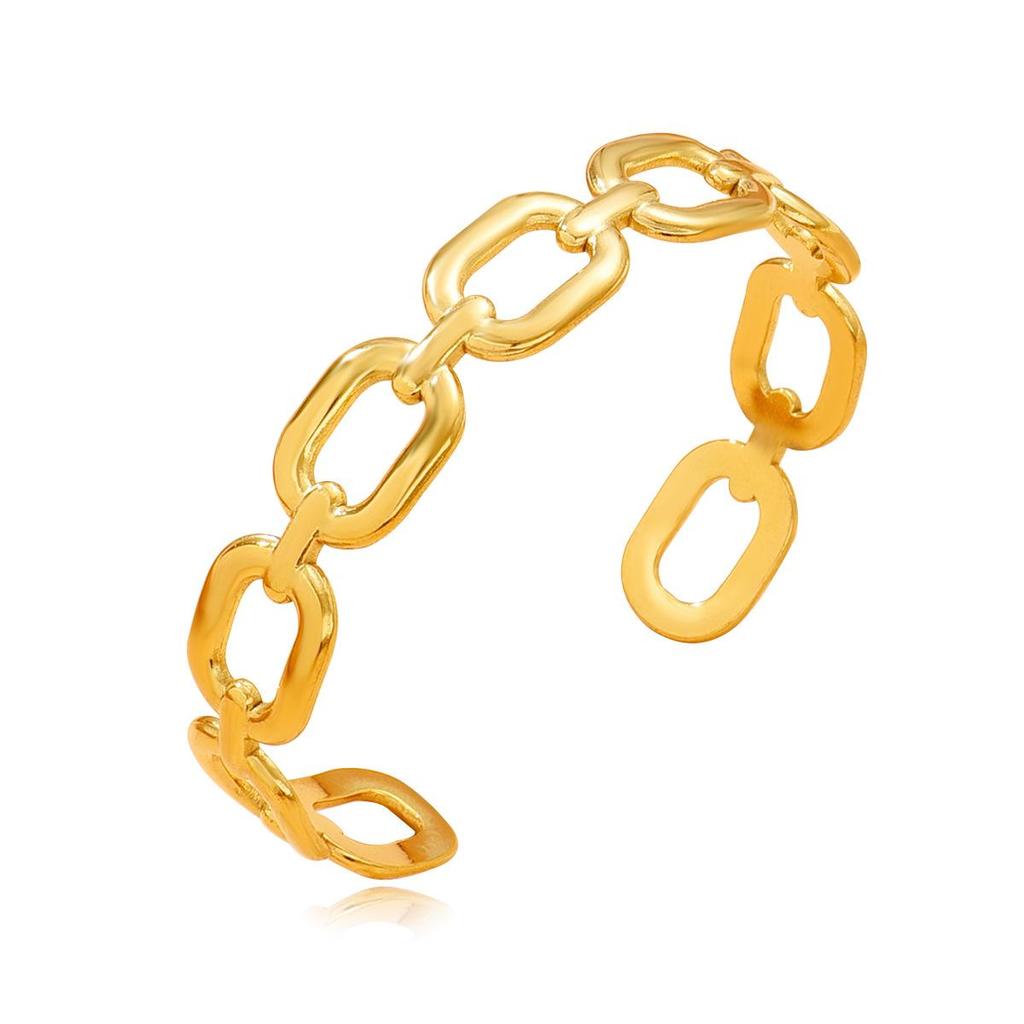 Modern C-Shaped Hollow Square Chain Stainless Steel Bangle Bracelet