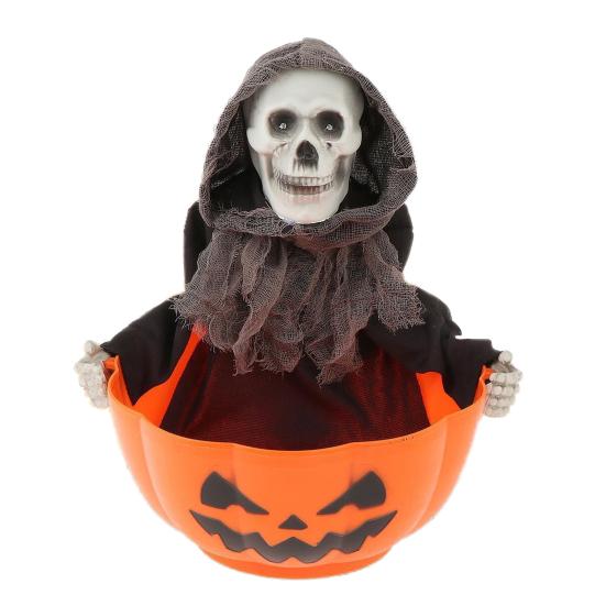 Halloween Skeleton Candy Bowl Animated Skull Candy Dish with Motion Activated Horror Halloween Candy Server with LED Eyes And Creepy Sound