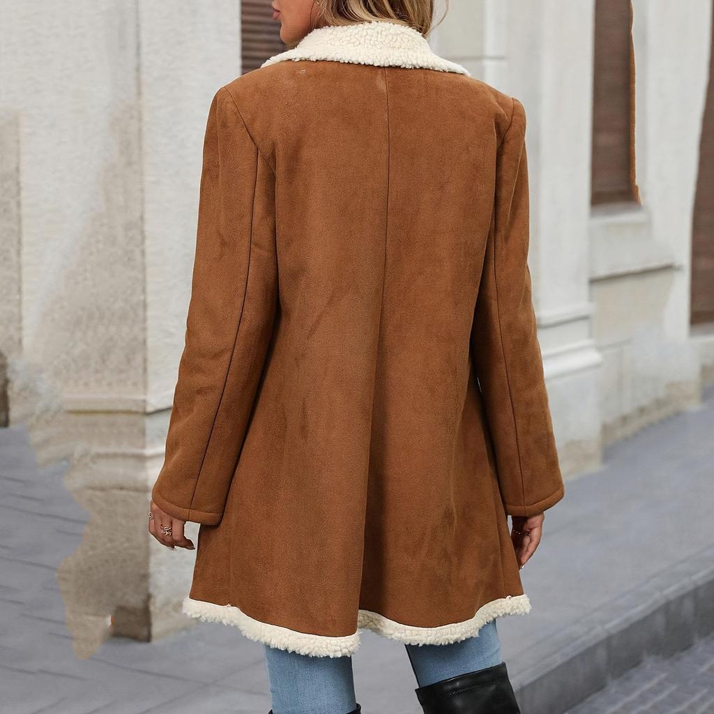 Módní dámská móda Zimní hustý plyšový kabát s dlouhým rukávem