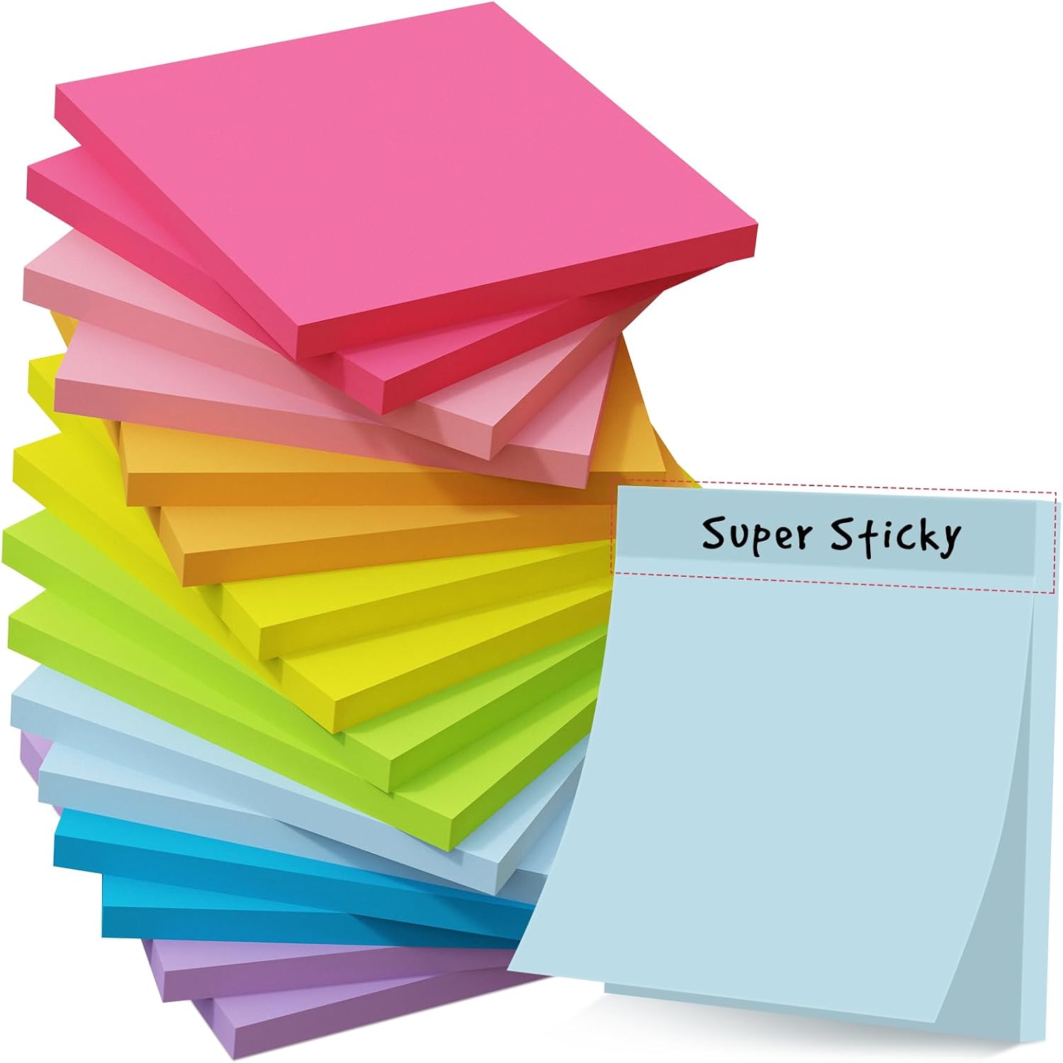 Стикеры 3x3 дюйма, 8 ярких цветов, 16 упаковок цветных стикеров, самоклеящиеся, перерабатываемые и многоразовые - Легко клеить для офиса,