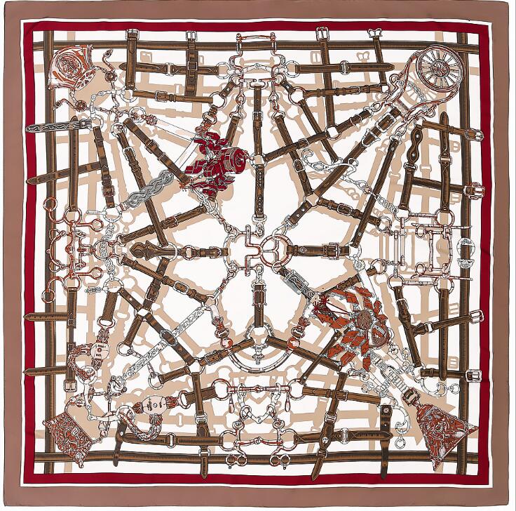 130cm New Arrival Belt Chain Scarf For Ladies Brand Silk Scarf  Design Big Square Scarf Women Neckerchief Twill Sunscreen Shawl