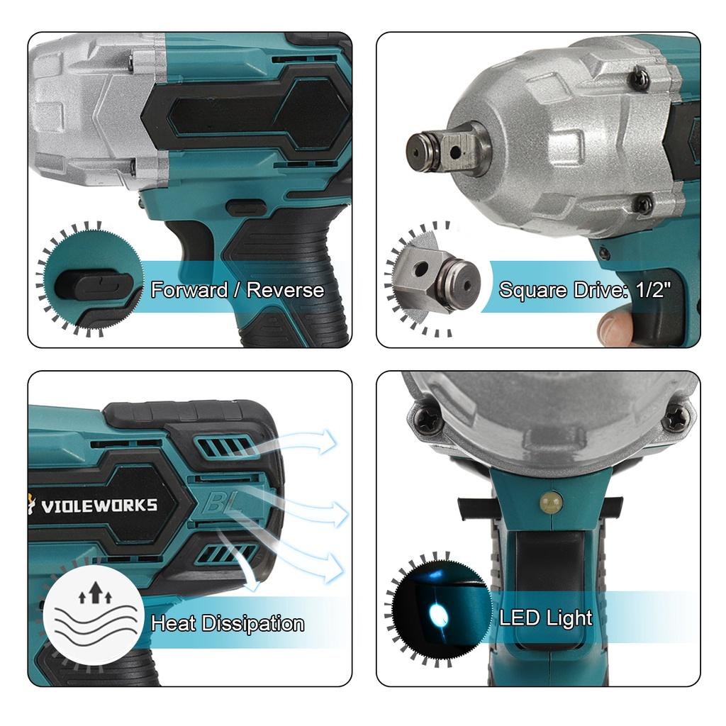 488Vf 1500N.m 1/2 Socket High Torque Brushless Wrench Cordless Electric Impact Wrench Power Tools For 18V Battery