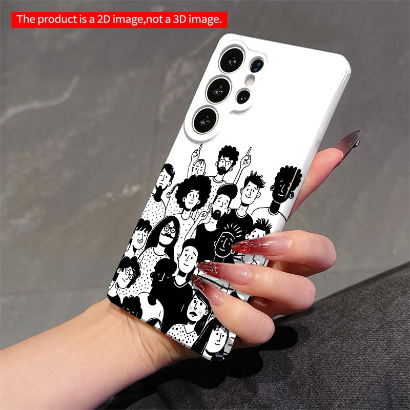 2DFlat Samsung Phone Case Black and White Crowd Faces Phone Case Design Applicable To Galaxy S22 S23 S24 S25ULTRA S26 A12 A13 A14 A15 A16