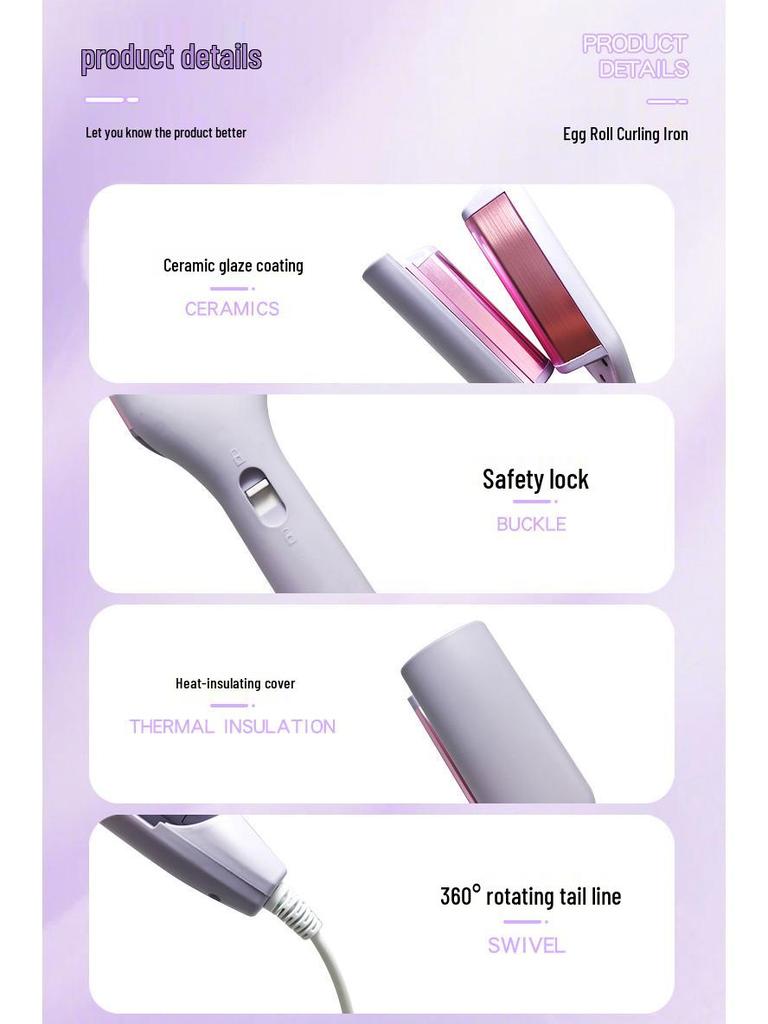 French Egg Roll Curling Iron: Water Wave & Big Curl Crimper with Negative Ion Technology