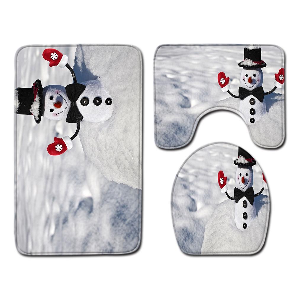 Christmas Bathroom Floor Mat Toilet Three-Piece Set