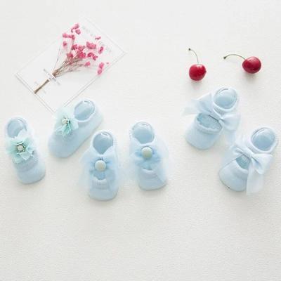3 Pair Cute Infant Baby Girl Sock Sweet Princess Bow Floral Lace Short Sock for Toddler Girl Summer Cotton Newborn Non-slip Sock