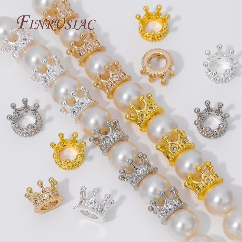 5/10pcs 18K Gold Plated Zircon Crown Beads,Spacers For Beads,Beads For Creating Jewelry Making Supplies,Bracelets Bead Separator