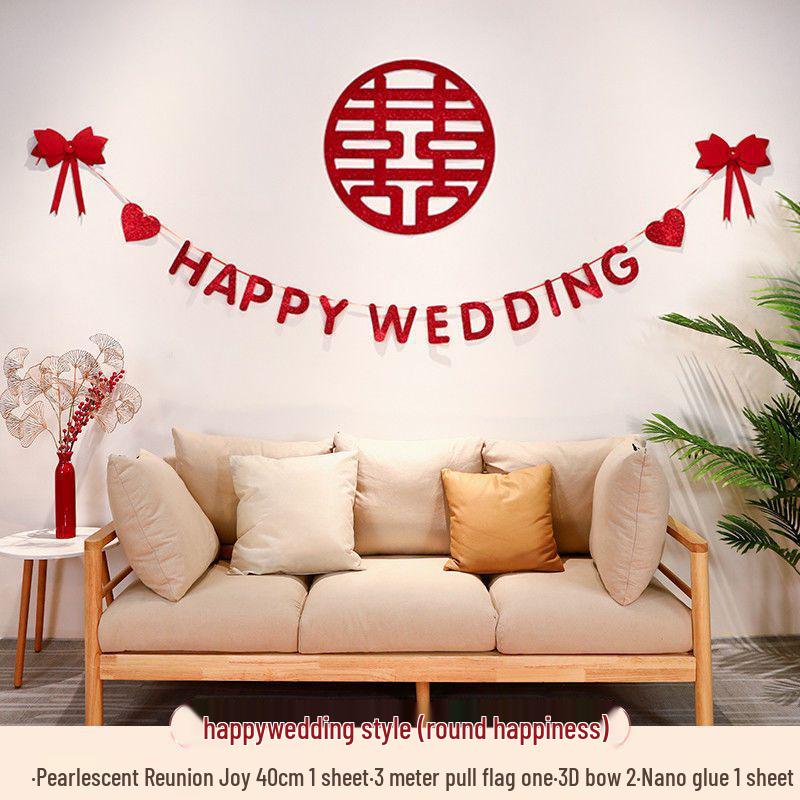 Double Happiness Wedding Room Decor Set for Bride & Groom's Bedroom and Living Room