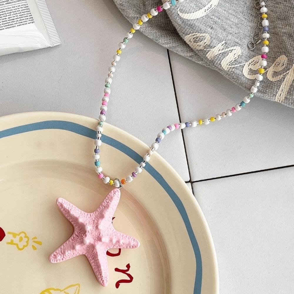 Bohemian Starfish Necklace Dopamine Bead Summer Clavicle Chain Starfish Choker Photography Props