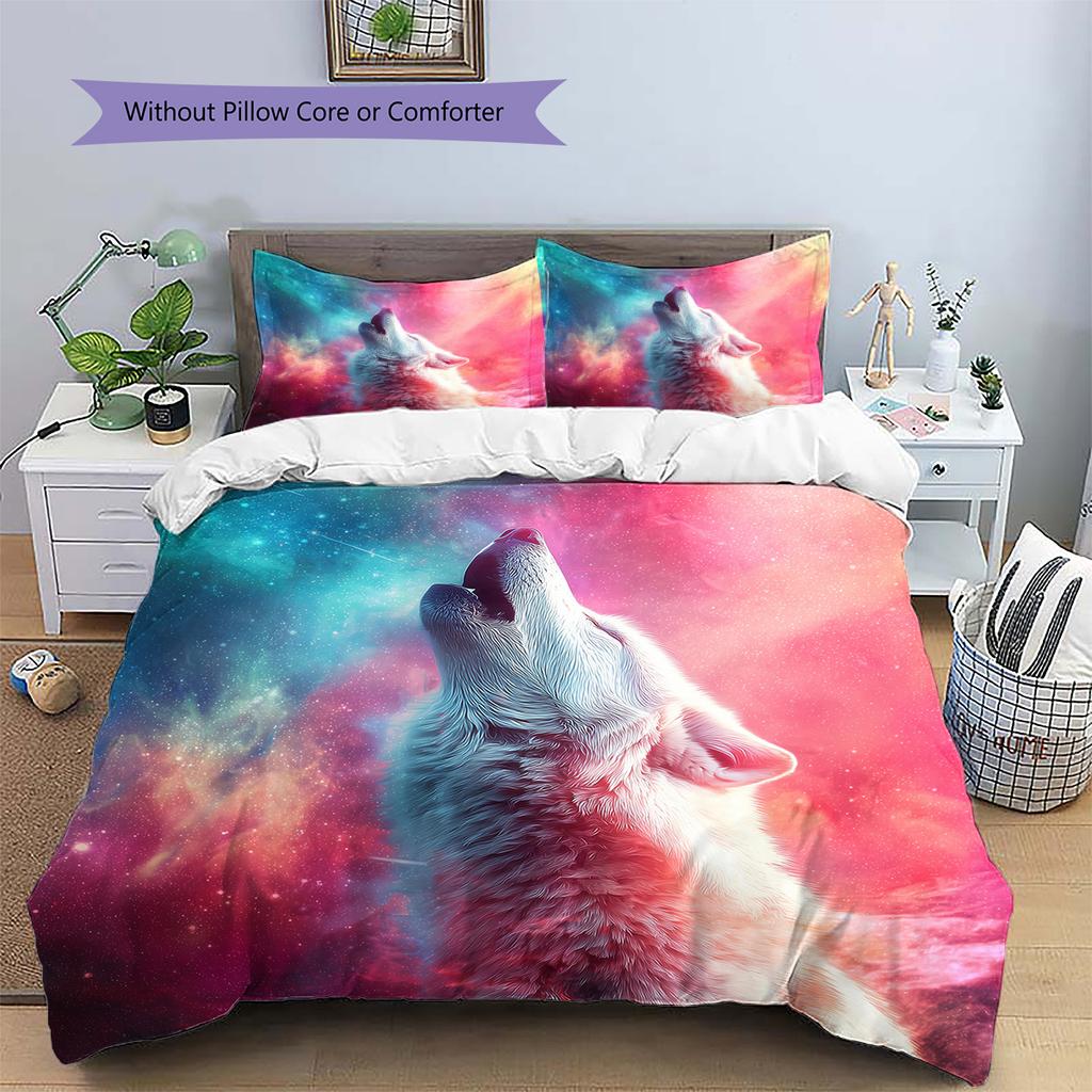 Colorful wolf  Pattern Bedding Quilt Set Quilt Cover Pillowcase Home Decoration  Gift (1 * duvet cover + 2 * pillowcase, without core)