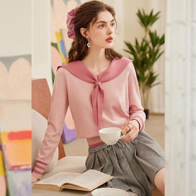 Bailuyu Women's Sailor Collar Bow-Tie Knit Top