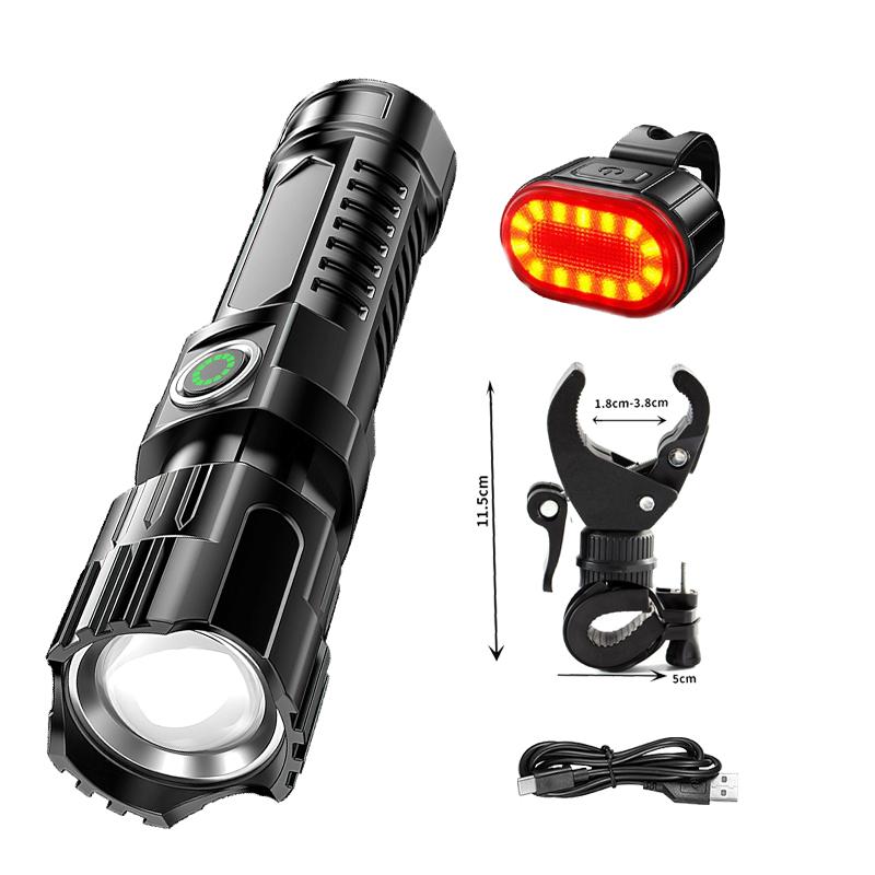 Super Jasna Latarka LED Ładowana przez USB Latarki z Taktycznym Zoomem Reflektor o Wysokiej Mocy Zewnętrzna Latarka Kempingowa do Wędkowania