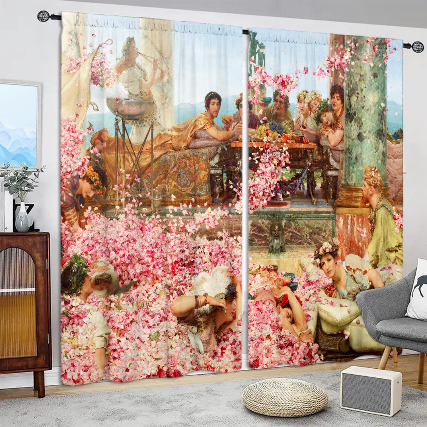 

Panels Roses Heliogabalus Decorative Curtains Semi Transparent Without Lining Durable Polyester Fiber Curtain W100*H70(CM)-Grommet top&2PCS