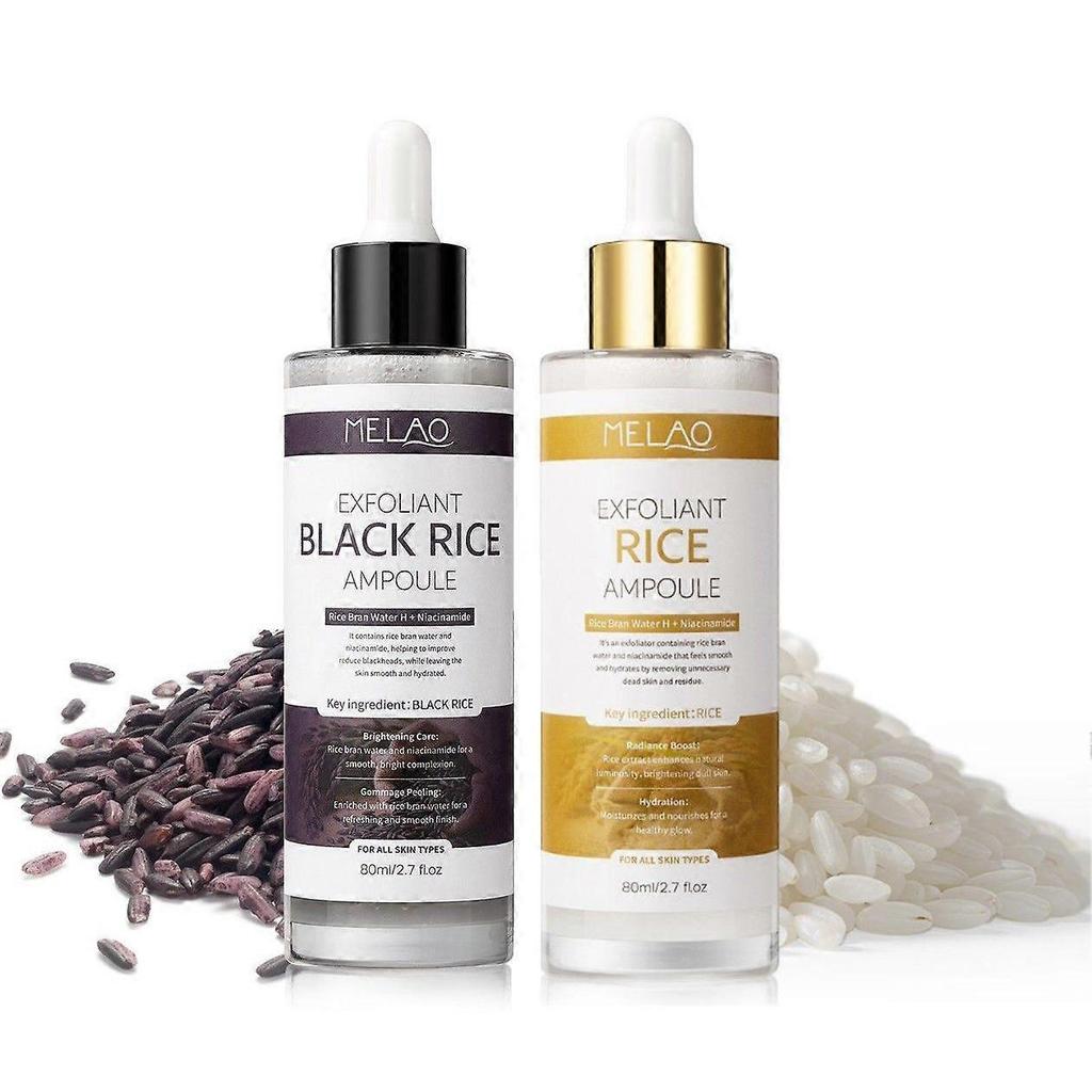 Tonico Esfoliante Riso Nero e Riso Bianco, Duo Ampoule Glow Riso Shot, Ampolla Idratante alla Niacinamide per Cura Quotidiana della Pelle, Minimizzatore Pori per Al