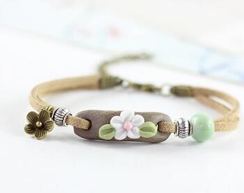 Forest Series Plant hand-kneaded Ceramic Adjustable DIY Bracelet For Women Gift Jewelry #CZ501