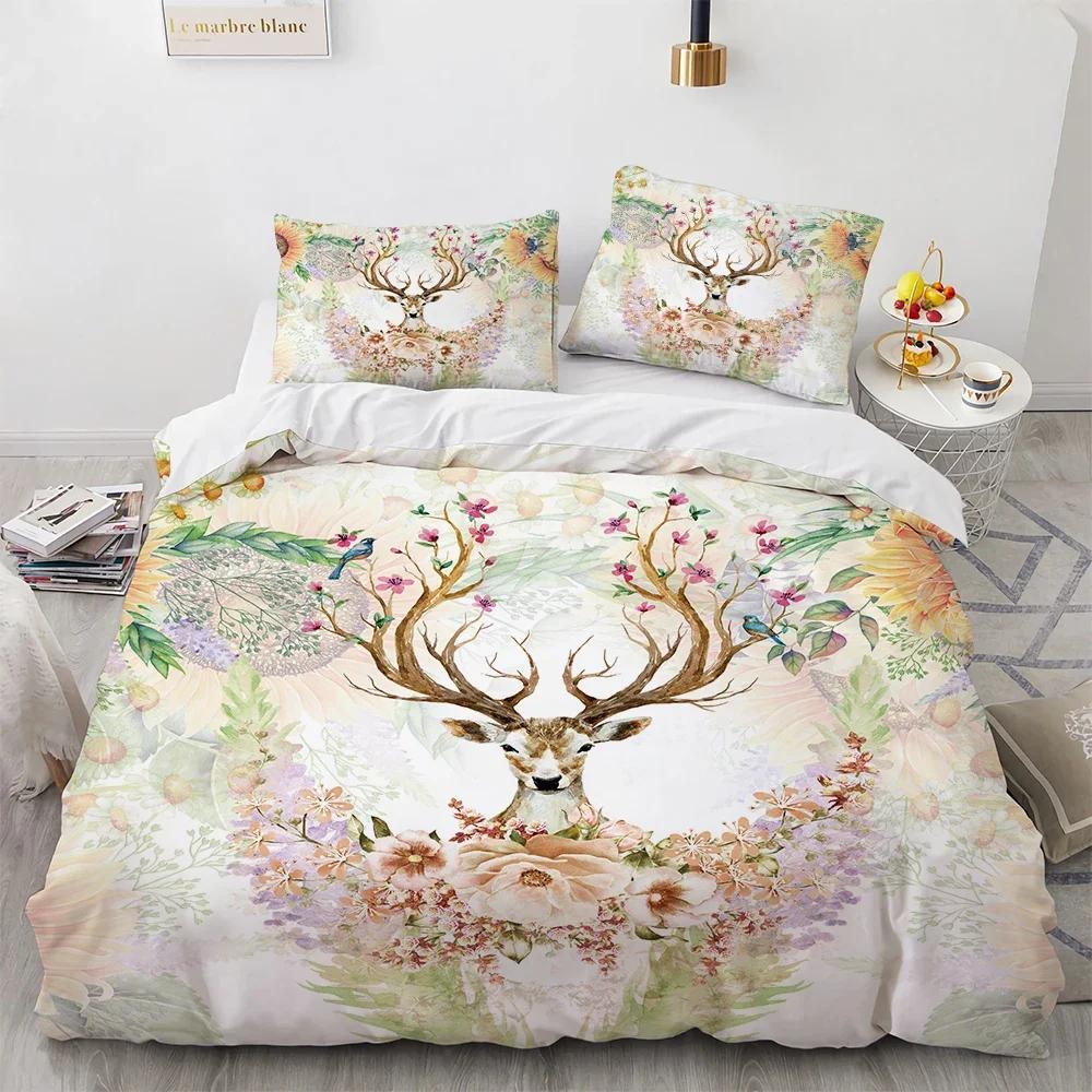 Black Theme Jungle Mose Soft Duvet Cover Set for Boy Ten Girl Bedrom Set 3D Print Grey Elk Der Soft Microfiber Warm Comforter Cover