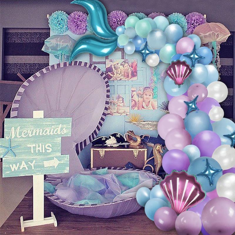 Bruiloft Verjaardag Babyborrel Geslachtsonthulling Decoraties Stofblauw Wit Ballonnenboog Slingerset