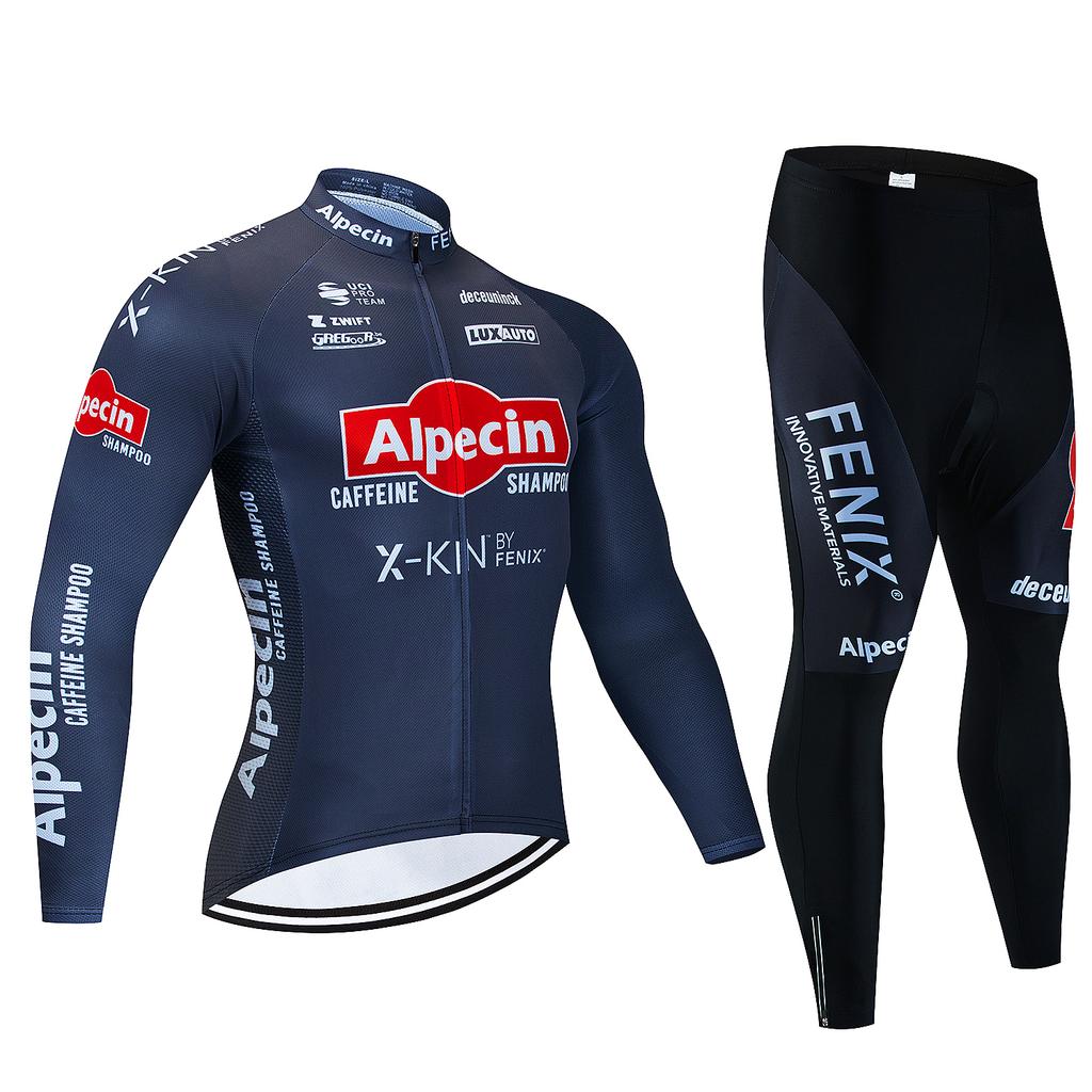 2026 Alpecin Deceuninck Paesi Bassi Set Maglia Ciclismo Manica Lunga Van der Poel Abbigliamento Giacca Termica Bici Tuta Pantaloni Salopette MTB