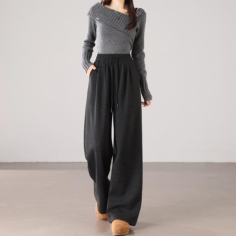 2025 Velvet Wide-Leg Drawstring Pants - Loose, Casual Fit L