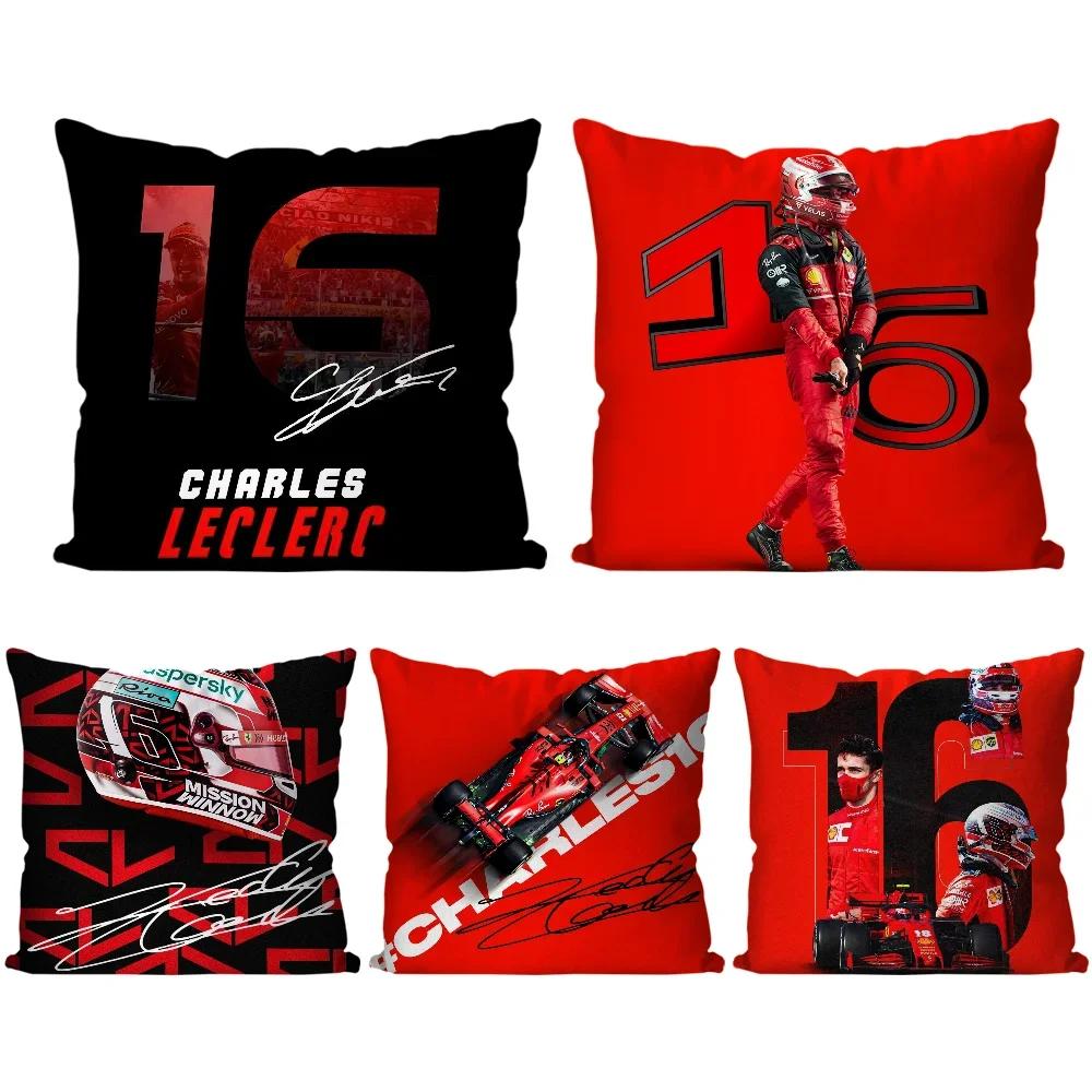 C-Charles L-Leclerc F1 16 Kissenbezug Quadratisches Kissen Schlafzimmer Sofa Freizeit Komfortkissen Auto Wohnzimmer Heimdekoration 40X40