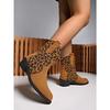 Women's Plus Size Mid Heel Women's Boots Autumn and Winter New Leopard Print Block Heel Martin Boots Pointed Mid Leg Boots