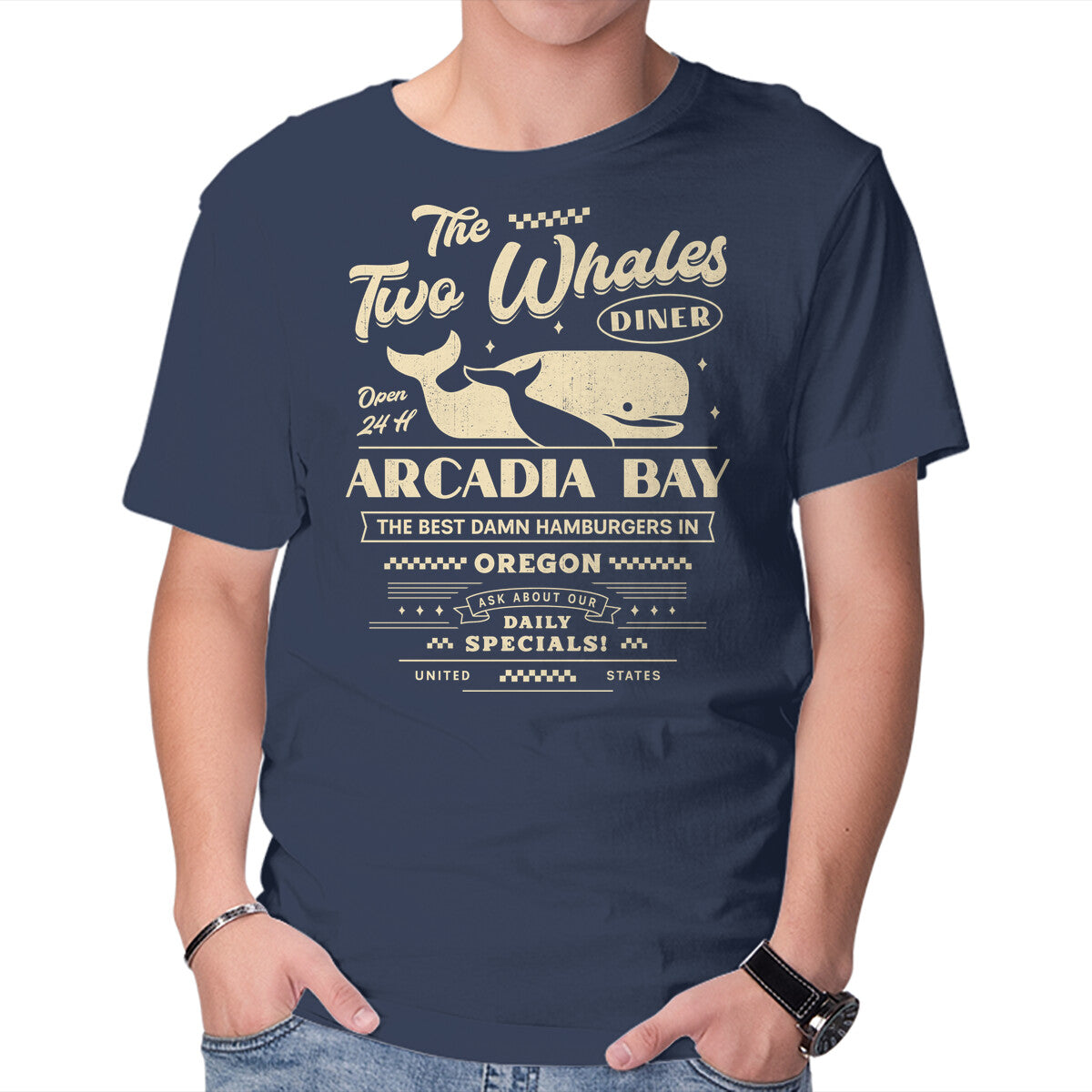 Unisex Crew Neck T-Shirt The Two Whales Diner Emblem Graphic Short Sleeve Casual Tee XL