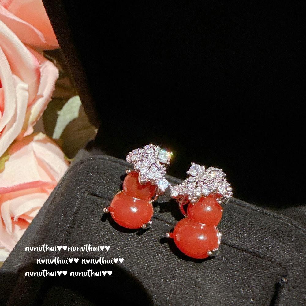 Papalacha Peach Powder Gemstone Earrings, 18K Gold-Plated Multi-Faceted Colored Treasure Zircon Crown Water Drop Earrings Set.