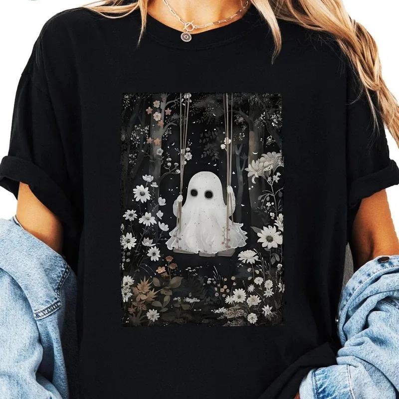 

Ghost Swinging on A Black Background with White Flowers in Summer, Ghost Swing Flower Halloween Ghost, Women s Clothing XXXL
