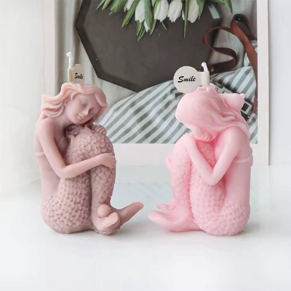 3D Mermaid Candle Silicone Mold Seated Embrace Tail Statue Sea Elf Tool DIY Sea Daughter Aroma Plaster Marine Theme Craft Decor