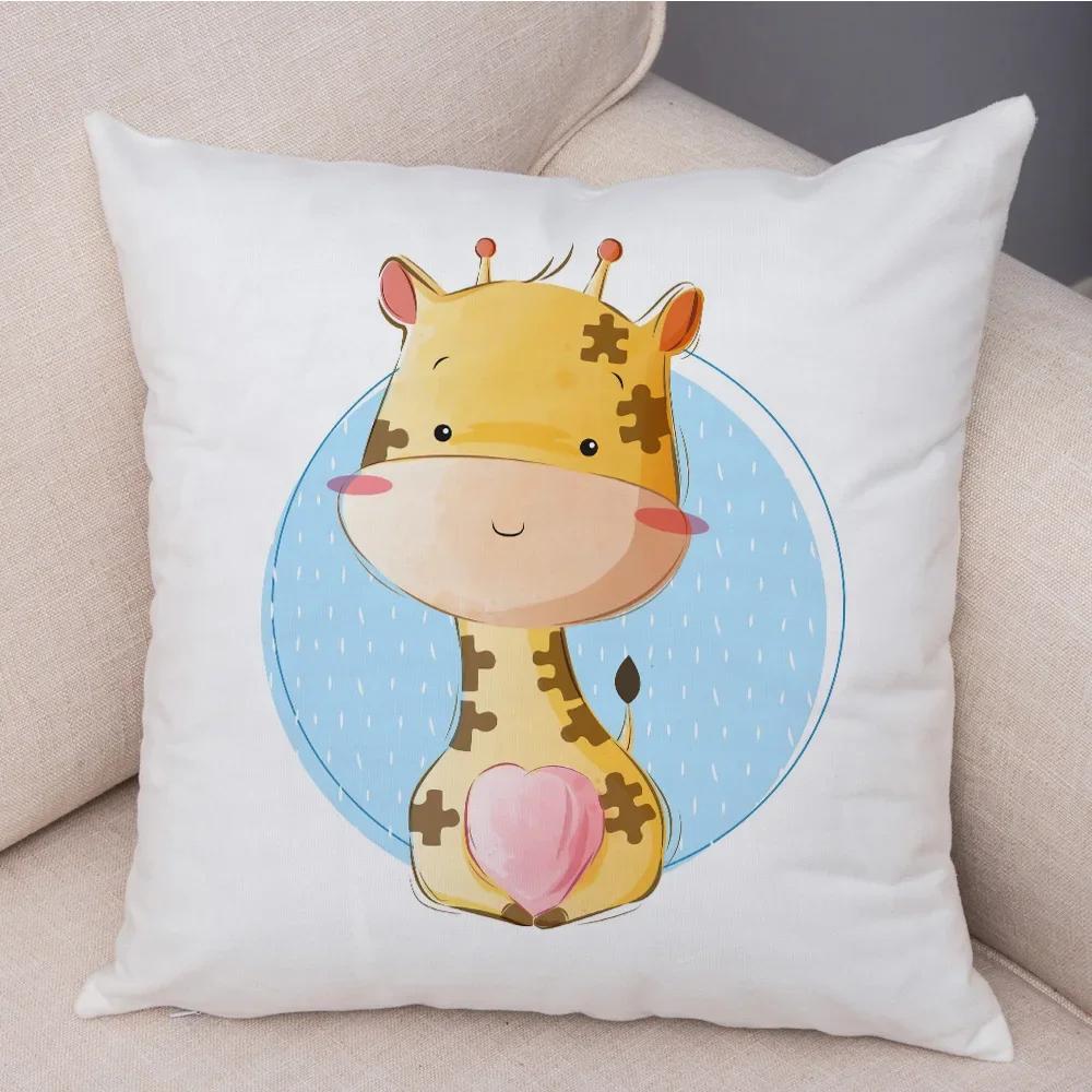 Super Soft Plush Cute Cartoon Giraffe Eleghant Lion Pillow Case Nordic Kids Room Decor Lovely Animal Cushion Cover for Sofa Home