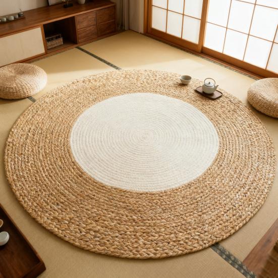 Cotton Rope Area Rug Braided Round Cat Scratching Rug Washable Vintage Floor Mat for Bedroom Living Room Couch Side Table