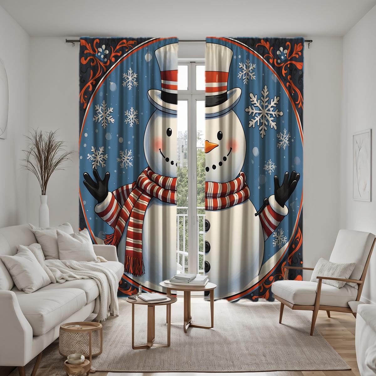 

Комплект из 2 предметов HD Рождественская атмосфера Снежинка декоративная занавеска Синяя галстук цифровая печать занавеска Украшение дома стиль Украсить l W52H63inchW132H160cm