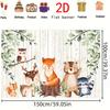 One forest-themed baby baptism backdrop - featuring foxes, bears, deer and monkeys, with green leaves and vines design