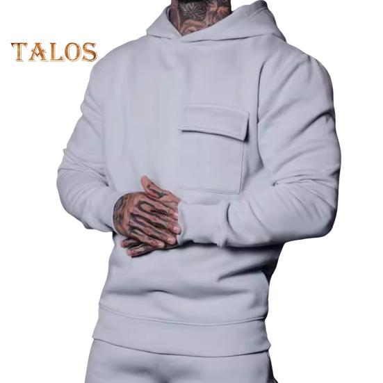 

Осень-зима Мужская толстовка с капюшоном, карманом-клапаном, свободными эластичными манжетами, большой размер, теплый пуловер средней длины, однотонный топ для занятий спортом, повседневная одежда M