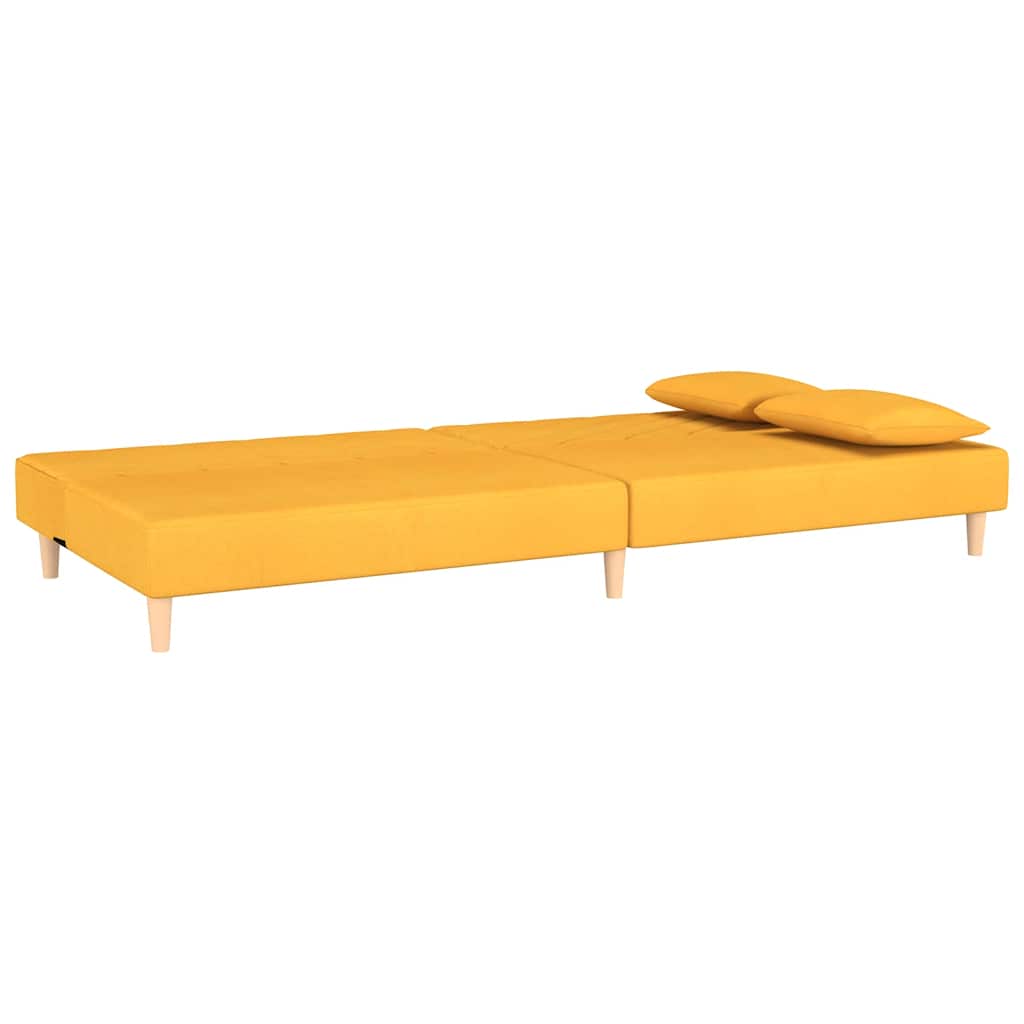 2 Seater Sofa Bed with 2 Cushions Yellow Fabric