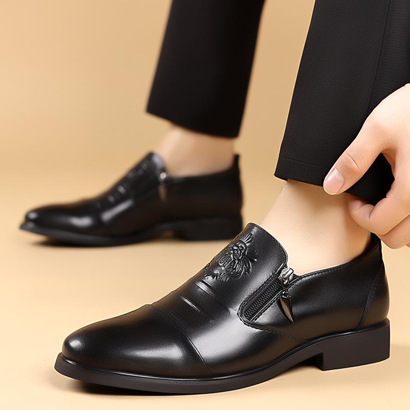 

Мужские кожаные туфли с застежкой-молнией Lion Head - осень/зима 2025 г., мягкая подошва, деловой повседневный низкий верх 39