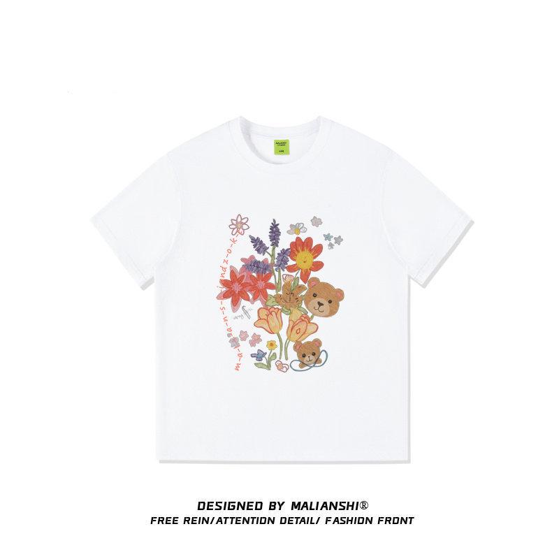 Heavy cotton American bear tide brand short-sleeved t-shirt women's new loose and fat MM high-end half-sleeved top