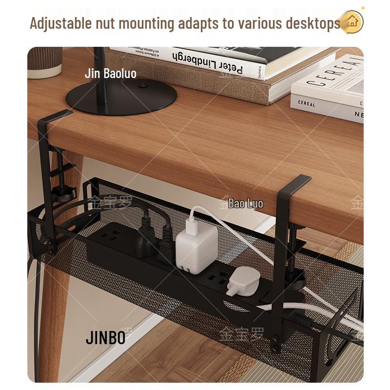 Punch-Free Retractable Under-Desk Cable Management Shelf and Storage Rack