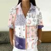 Women's Vintage Floral Print Short Sleeve Shirt Button Down Loose Fit Lapel Collar Casual Blouse Lightweight Linen Blend Top