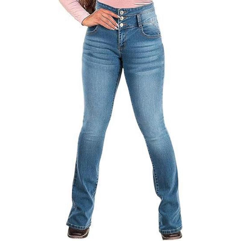 Women s Retro Low & High Waist Jeans - Ripped Button Design Fashion Trend Medium
